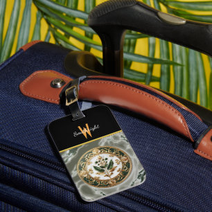 Gilded Blommigt Medallion på Marble Bagagebricka