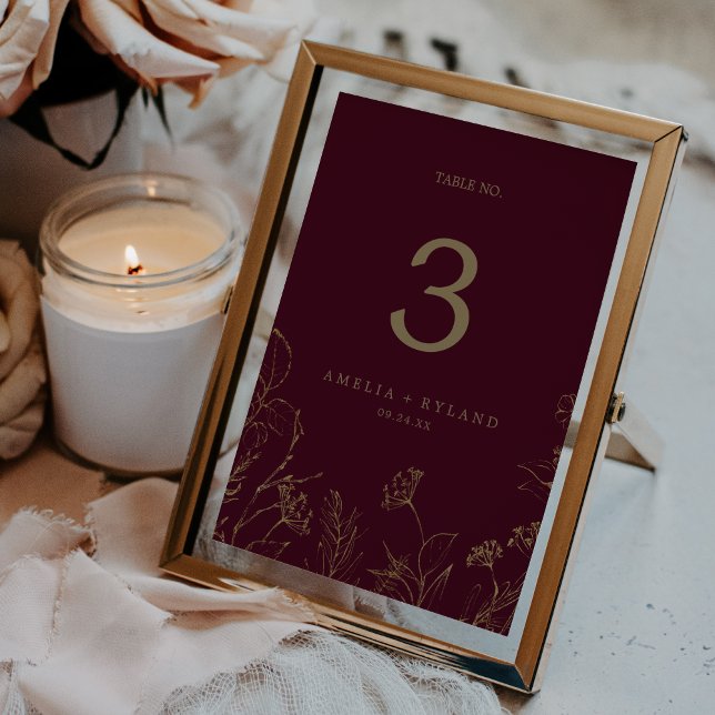 Gilded Blommigt Printable Burgundy Guld Bordsnumme Inbjudningar (Gilded Floral Printable Burgundy Gold Table Number)