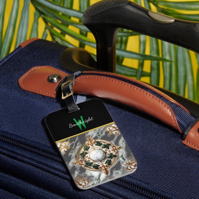 Gilded Blommigt Rosette på Marble Bagagebricka (Framsida Insitu 1)