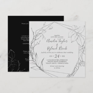 Gilded Blommigt Silver & Black All på en Bröllop Inbjudningar