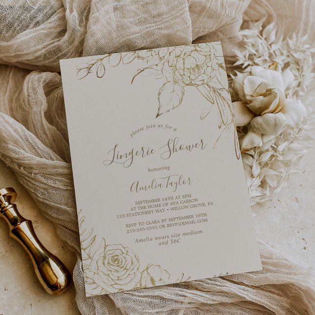 Gilded Blommigt | Skåda och Guld Lingerie Shower Inbjudningar (Skapare uppladdad)