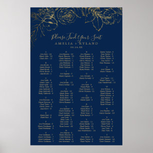 Gilded Blommigt Tunga alfabetiska sittningsdiagr Poster