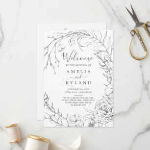 Gilded Blommigt Wandan   Silver och Vita Bröllop Program
