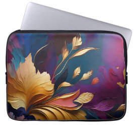 Gilded Bloom – Abstract Floral Composition Laptop Fodral