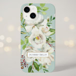 Gilded Blooms Anpassningsbar Monogram | Märk<br><div class="desc">Anpassningsbar med telefonfodral i monogrammet personlig med ditt namn eller annan text. Den här söt feminin-utformningen har en vit, grönt och guld blommigt på bakgrunden till pastellmint. Använda designen verktyg om du vill välja valfri bakgrund färg, ändra typsnitt och färger eller lägga till egna foton för att skapa en typ...</div>