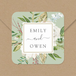 Gilded Blooms Blommigt Wandeand Bröllop Monogram Fyrkantigt Klistermärke