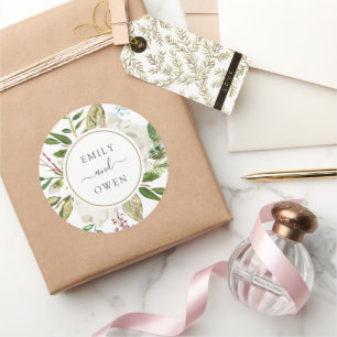 Gilded Blooms Blommigt Wandeand Bröllop Monogram Runt Klistermärke