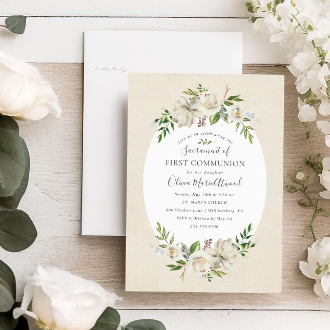 Gilded Blooms First Communion-inbjudan Inbjudningar (Skapare uppladdad)