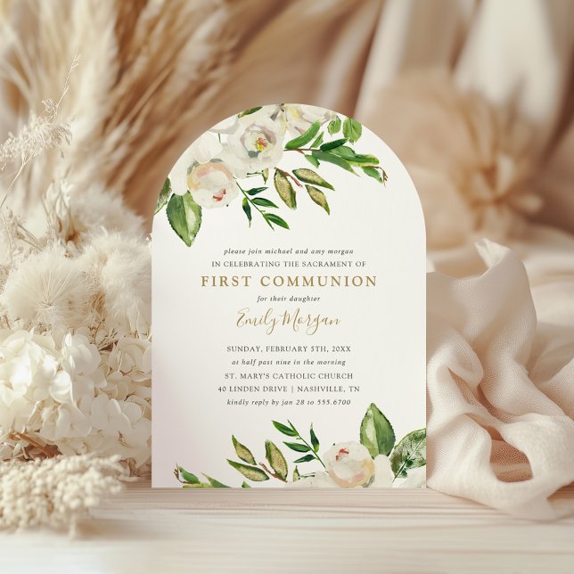 Gilded Blooms First Communion-inbjudan Inbjudningar (Skapare uppladdad)