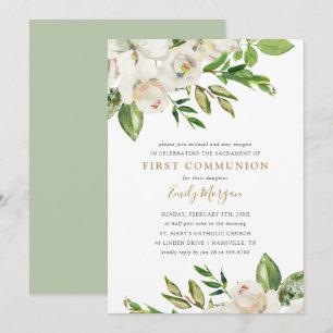 Gilded Blooms First Communion-inbjudan Inbjudningar