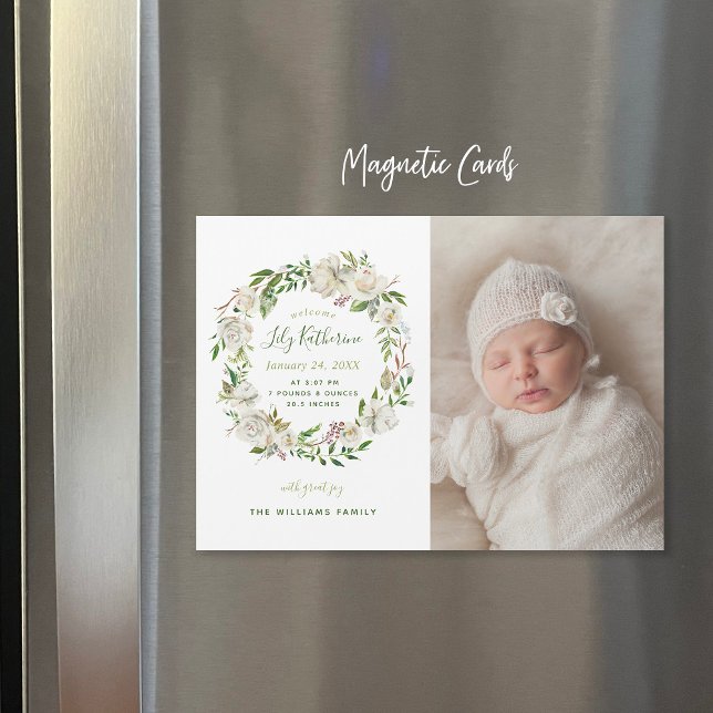 Gilded Blooms Magnetic Photo Birth Notice Magnetisk Inbjudningskort (Skapare uppladdad)