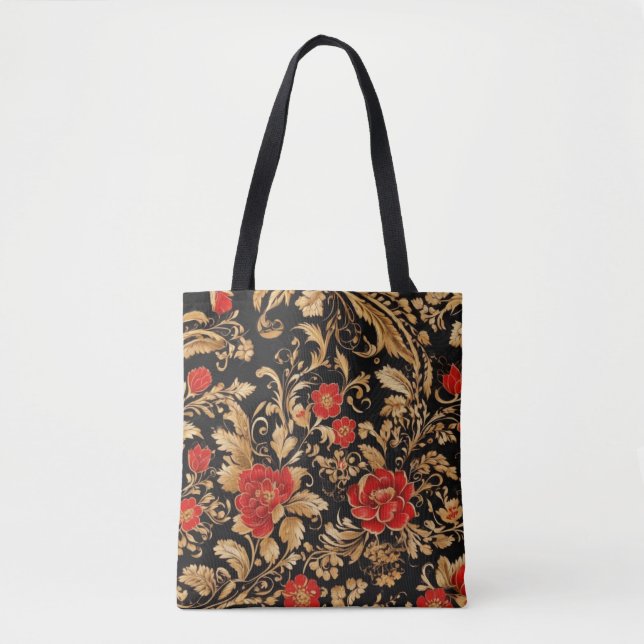 Gilded Blooms: Opulent Blommigt Tygkasse (Framsida)