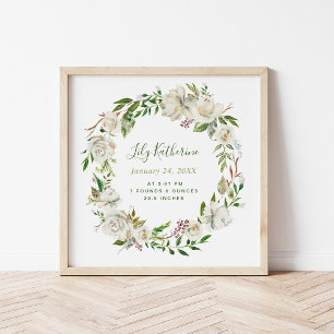 Gilded Blooms Personlig Baby Birth Stats Poster
