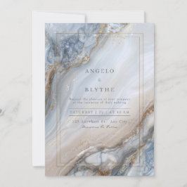 Gilded Blue Marble Agate Swirl Wedding Inbjudningar