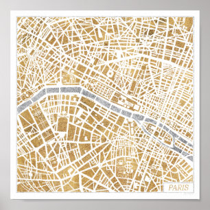 Gilded City Karta of Paris Poster