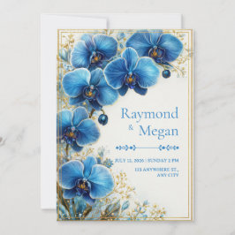Gilded Cobalt Blue Orchid Botanical Wedding Inbjudningar