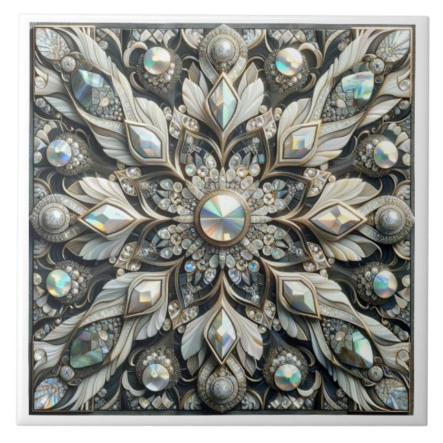 Gilded Elegance Ceramic Tile - Luxurious Art Nouve Kakelplatta (Framsidan)