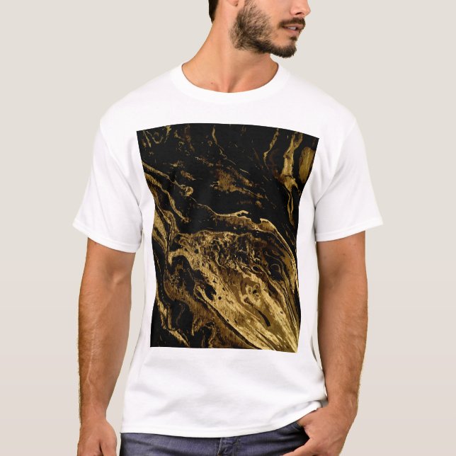 Gilded Elegance: Marbling's Splendid Magic T Shirt (Framsida)