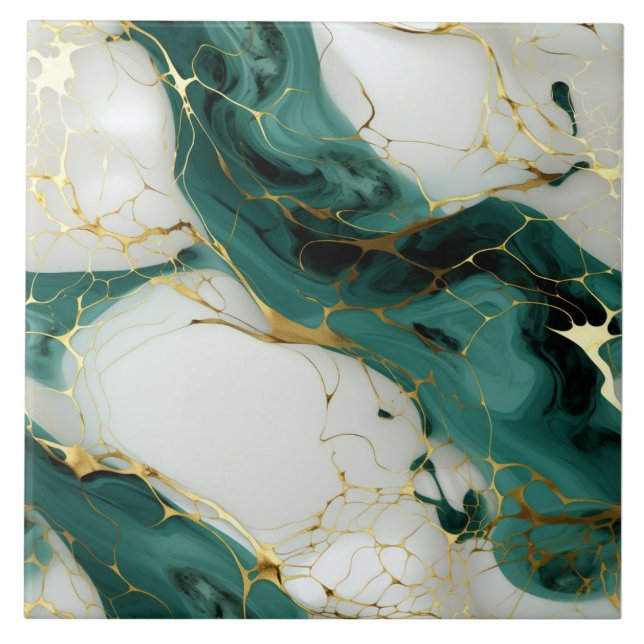 Gilded Emerald Flow Ceramic Tile Kakelplatta (Framsidan)