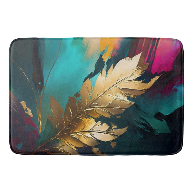 Gilded Feather – Luxe Abstract Elegance Badrumsmatta (Framsidan)