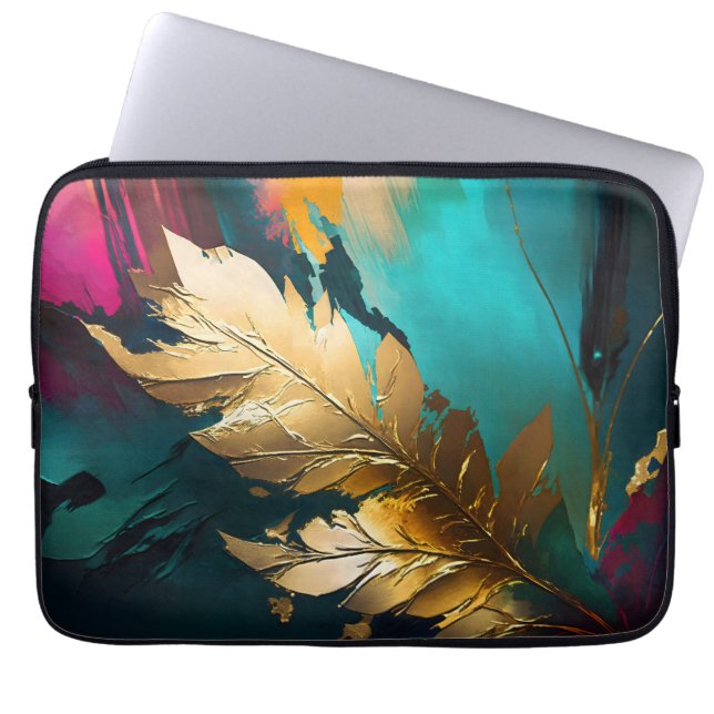Gilded Feather – Luxe Abstract Elegance Laptop Fodral (Framsidan)