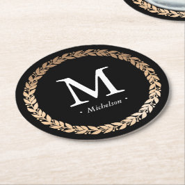 Gilded Garland Monogrammed Cocktail Underlägg Papper Rund