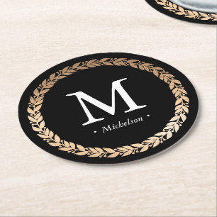 Gilded Garland Monogrammed Cocktail Underlägg Papper Rund