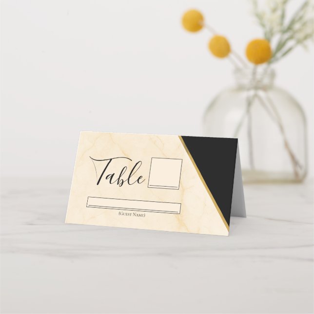 Gilded Geometry Luxe Ivory & Guld Marble Bröllop Placeringskort (Framsida)