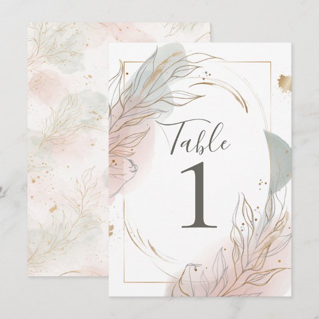 Gilded Gold Sage & Blush Botanical Table Number Inbjudningar (Fram/baksida)