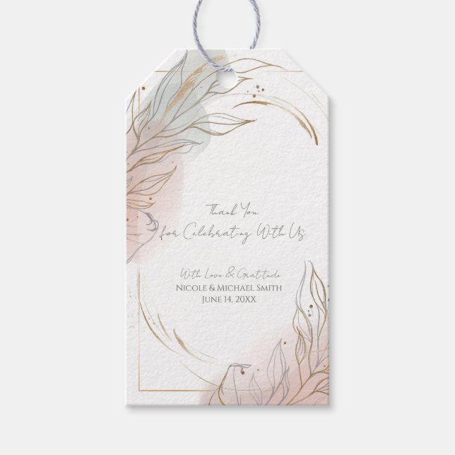 Gilded Gold Sage & Blush Botanical Wedding  Presentetikett (Framsidan)