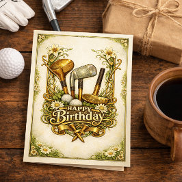 Gilded Golf Antique Illustration Birthday Kort