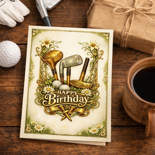 Gilded Golf Antique Illustration Birthday Kort (Skapare uppladdad)