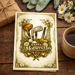 Gilded Golf Antique Illustration Mothers Day Helgkort