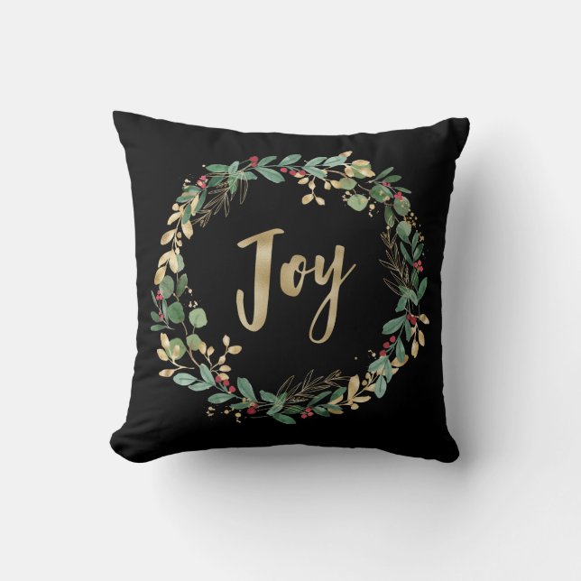 Gilded Greenery Black | Guld jul Joy Kudde (Framsida)