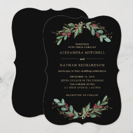 Gilded Greenery Black | Jul Helgdag Bröllop Inbjudningar