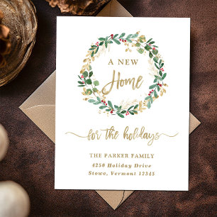 Gilded Greenery on White Jul - nytt hem Helg Vykort