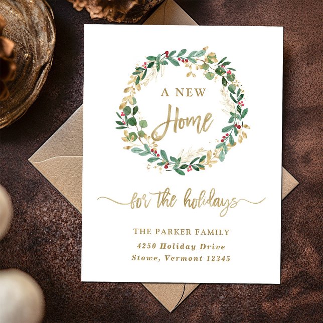 Gilded Greenery on White | Jul - nytt hem Helg Vykort (A new home at Christmas holiday postcard)
