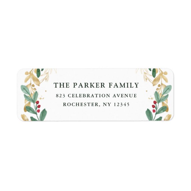 Gilded Greenery på Returadressen Vit jul Returadress Etikett (Framsidan)