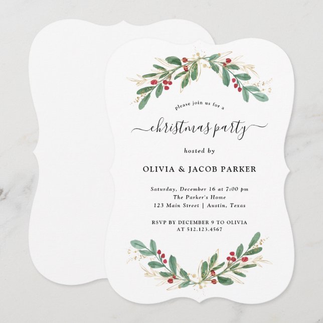 Gilded Greenery White | Jul eller Julfest Inbjudningar (Fram/baksida)