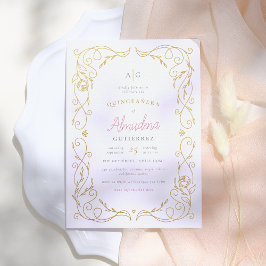 Gilded Guld Blommigt Ram Elegant Quinceañera Phot Inbjudningar