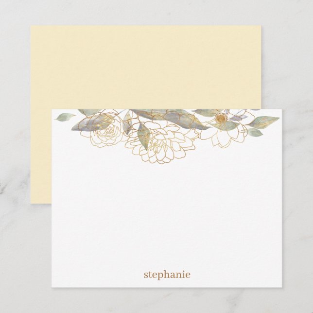 Gilded Guld Flowers Personlig Flat Note Card Anteckningskort (Fram/baksida)