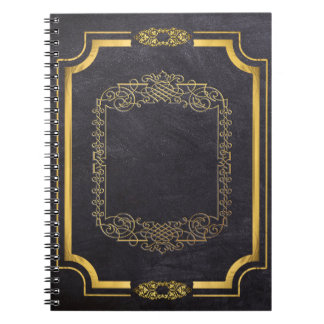 Gilded Guld Löv och Faux Black Leather Anteckningsbok