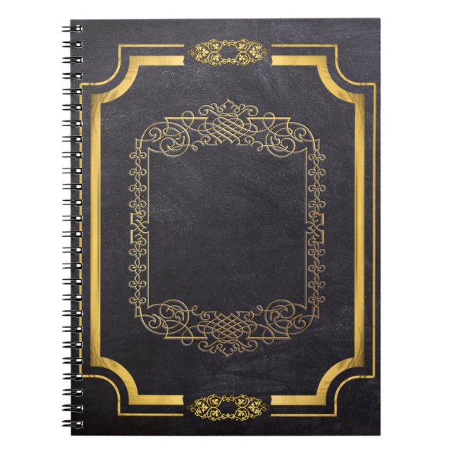 Gilded Guld Löv och Faux Black Leather Anteckningsbok (Framsidan)