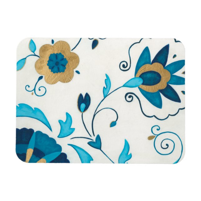 Gilded Indigo Flowers with White Background Magnet (Horisontell)