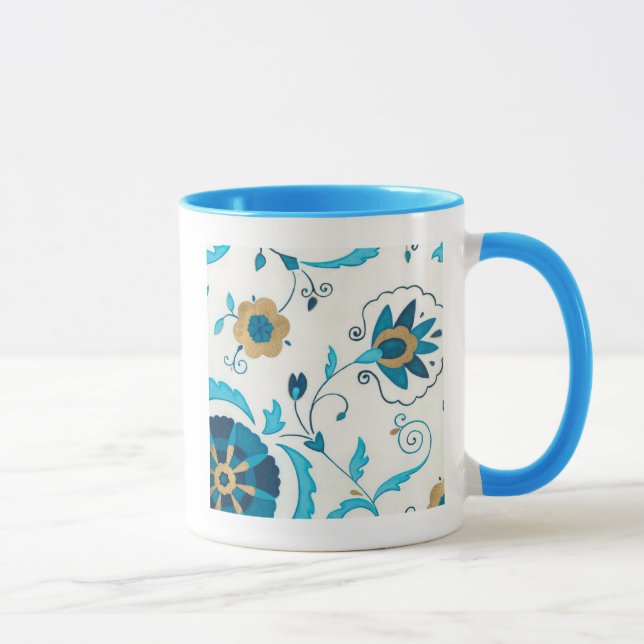 Gilded Indigo Flowers with White Background Mugg (Höger)