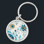 Gilded Indigo Flowers with White Background Rund Silverfärgad Nyckelring<br><div class="desc">En Erica J. Vess original,  gyldade indigoblommor vilar på en vit bakgrund. En enkel,  subtil målning som vem som helst skulle få som gåva från kärlek!</div>