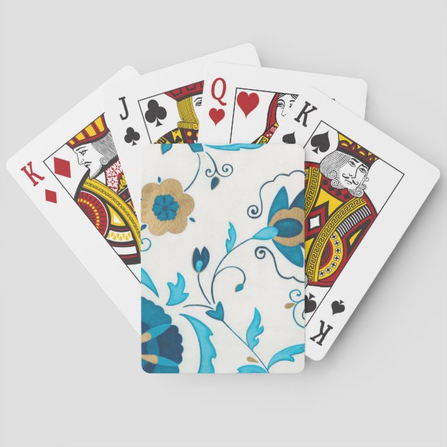 Gilded Indigo Flowers with White Background Spelkort (Baksidan)
