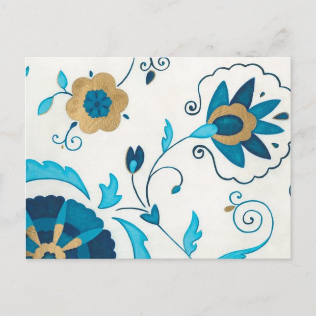 Gilded Indigo Flowers with White Background Vykort (Framsida)
