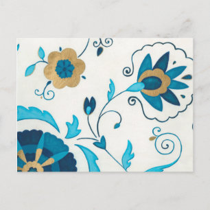 Gilded Indigo Flowers with White Background Vykort