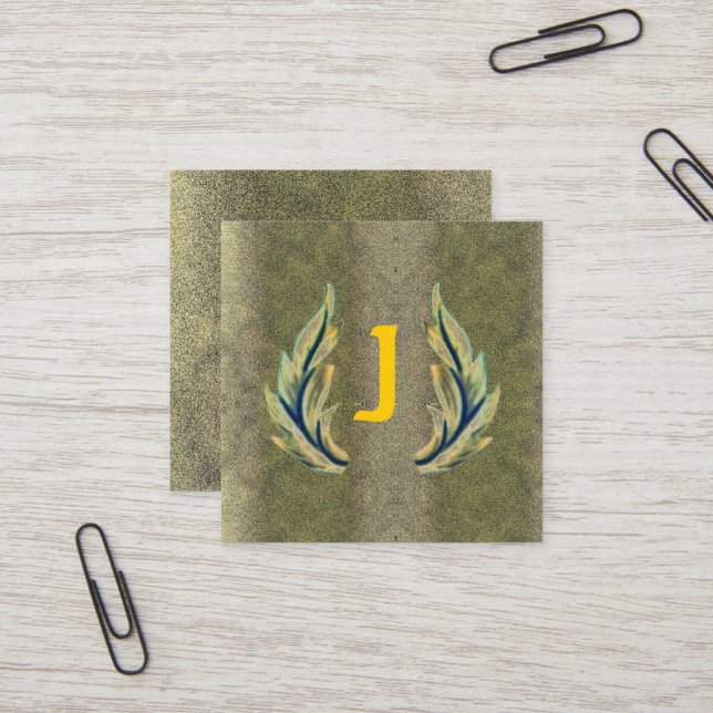 Gilded Löv-J Fyrkantigt Visitkort (Fram/Back In Situ)